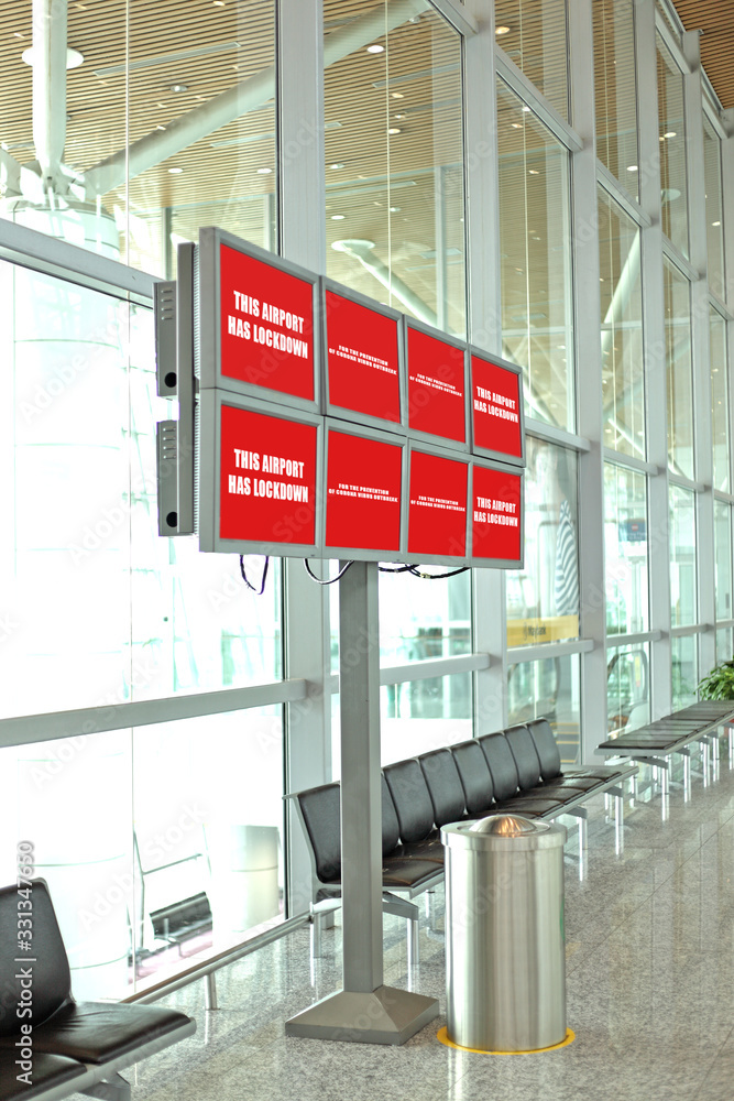 Naklejka premium screen of the airport that announce the lockdown