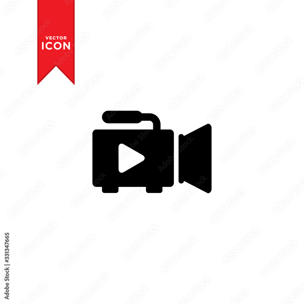 Video camera icon vector. Movie sign isolated cinema symbol icon. Trendy flat design style on white background. Video camera icon vector. Movie sign isolated cinema symbol icon. Trendy flat design style on white background.