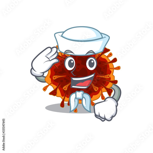 Cute delta coronavirus Sailor cartoon character wearing white hat