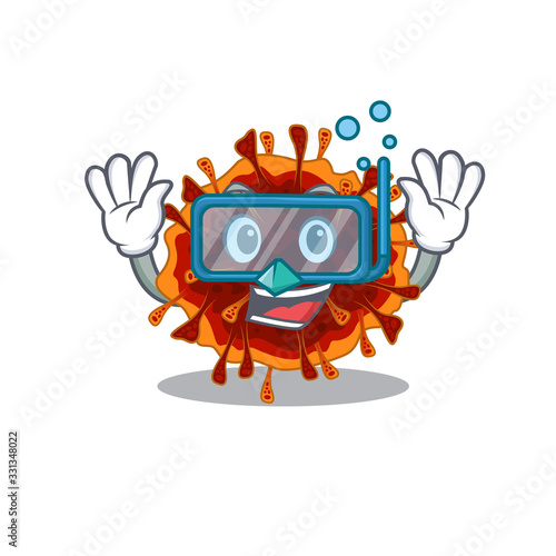 A cartoon picture featuring delta coronavirus wearing Diving glasses