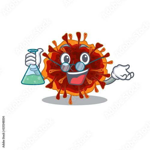 Smart Professor of delta coronavirus mascot design holding a glass tube