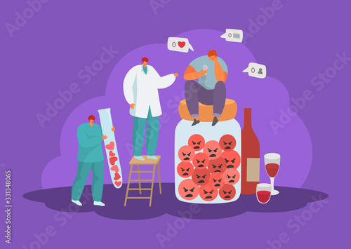 Psychologist two help for people, stress, anger, love and depression problems in psychotherapy vector illustration. Psychotherapy for two counseling helping for psychological problems and health.
