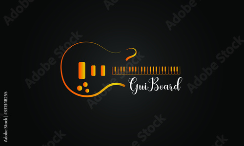 music logo, combination of guitar logo and keyboard (piano) logo in one