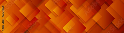 Bright orange glossy squares abstract tech banner design. Geometric vector background