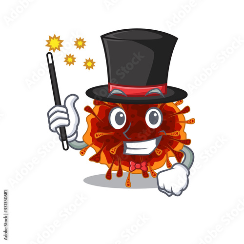 Charming delta coronavirus cartoon design performance as a Magician style