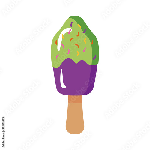 delicious ice cream in stick with two flavors flat style