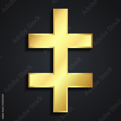double patriarchal cross 3d golden religious symbol