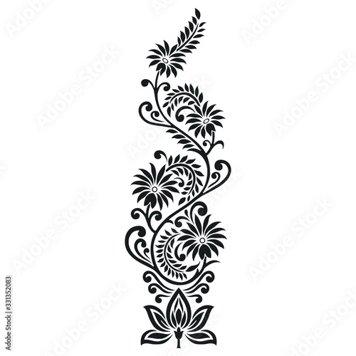 Traditional Asian black and white floral motif design on white background