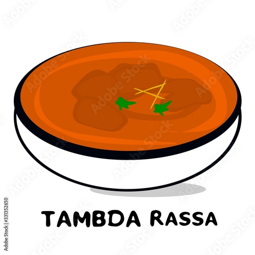 Tambda Rassa indian mumbai street Food Vector