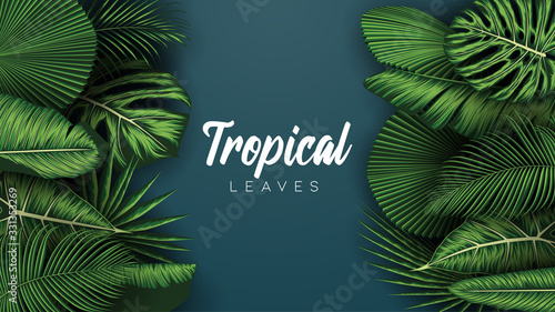 Tropical summer leaves background with jungle plants