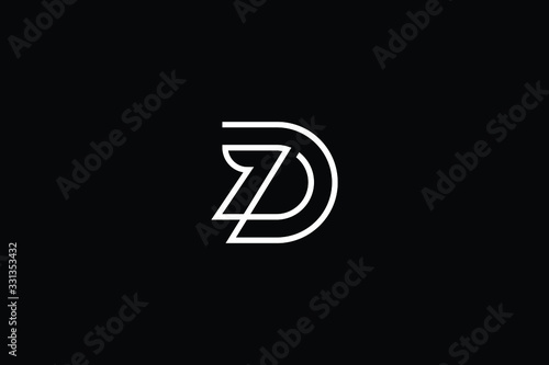Minimal elegant monogram art logo. Outstanding professional trendy awesome artistic DZ ZD initial based Alphabet icon logo. Premium Business logo White color on black background