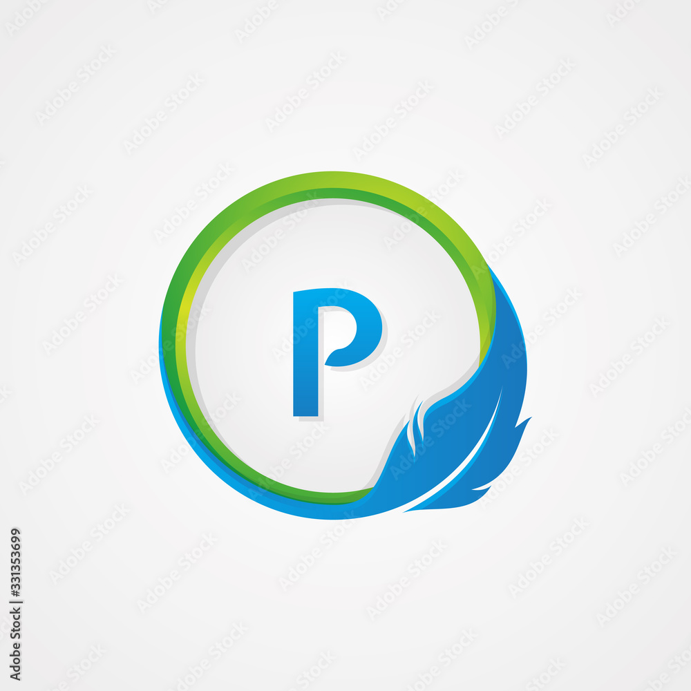 Letter P inside Round shaped feather icon for element design symbol Letter P inside Round shaped feather icon for element design symbol