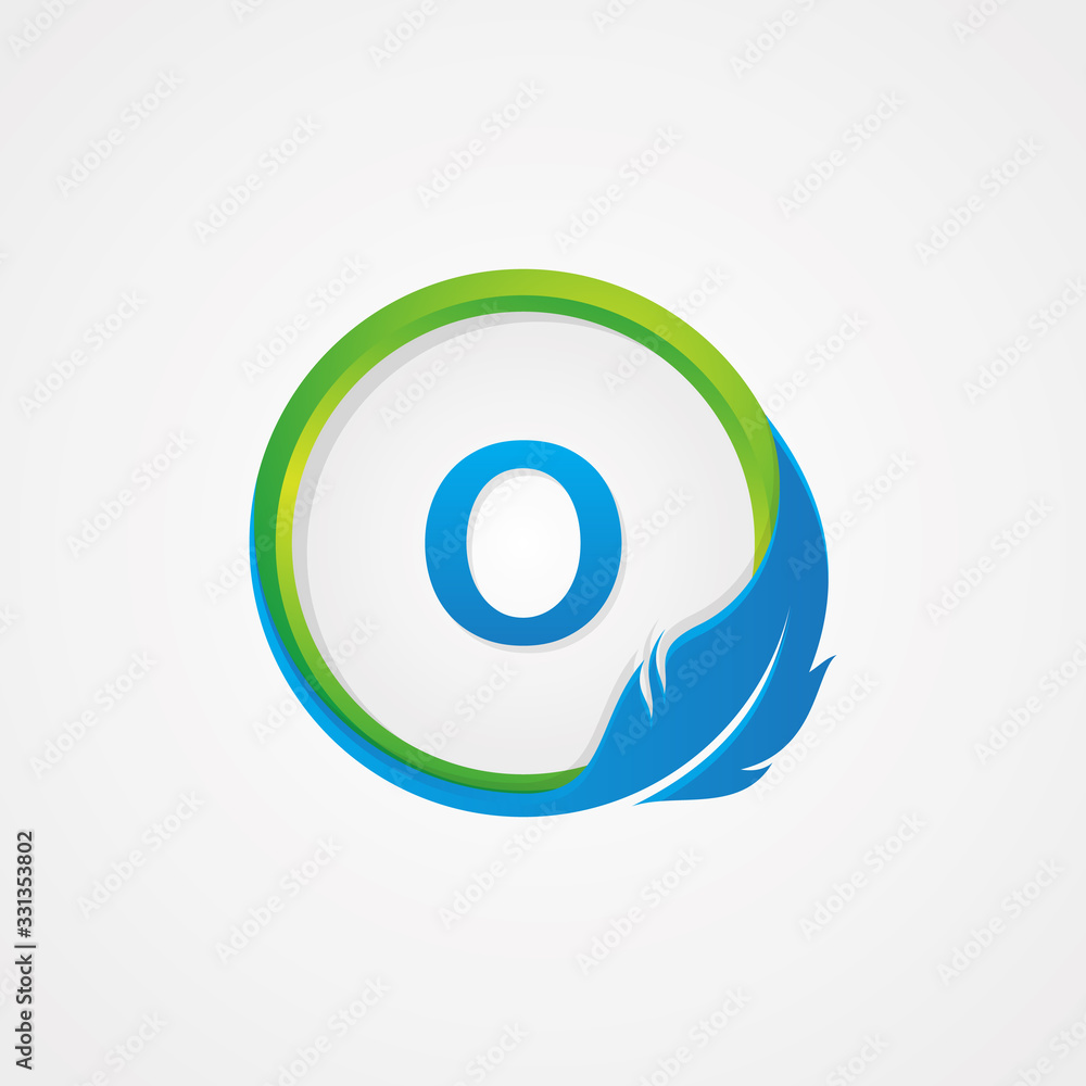 Letter O inside Round shaped feather icon for element design symbol Letter O inside Round shaped feather icon for element design symbol