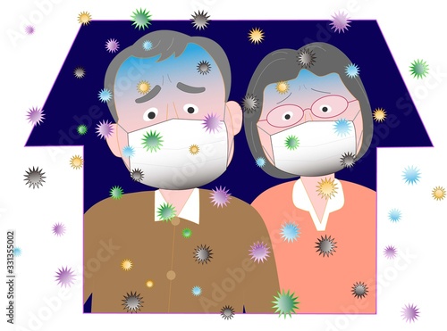 ウイルスの感染を防ぐため外出を控える家族。