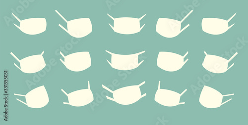 Medical masks template collection vector illustration. Stop coronavirus masks for your design, people. Coronavirus epidemic concept.Layered medical masks for nose and mouth for different view faces