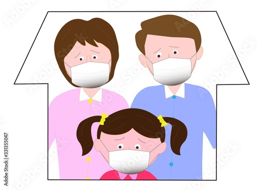 ウイルスの感染を防ぐため外出を控える家族。