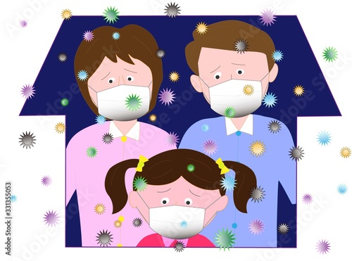 ウイルスの感染を防ぐため外出を控える家族。