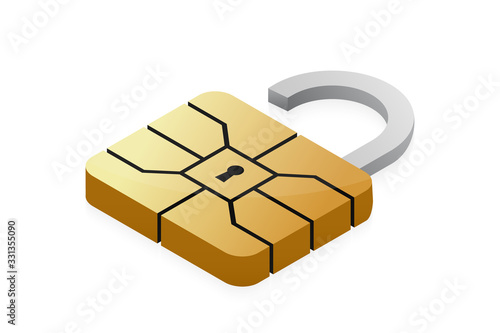 Credit card EMV chip padlock. Nfc security for banking payment.