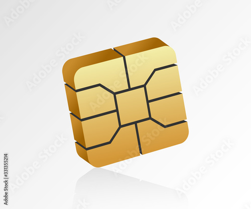Golden EMV microchip for credit plastic card. Secure contactless payments with Nfc technology.