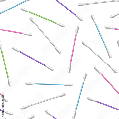 Realistic 3d Detailed Cotton Buds Seamless Pattern Background. Vector