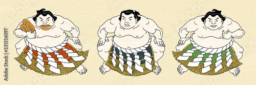 Three japanese sumo wrestler