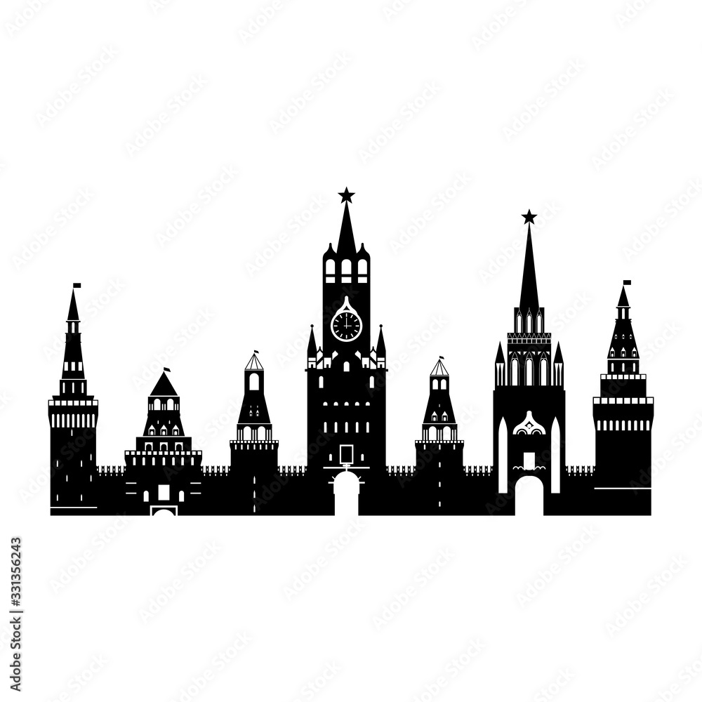 Cartoon Silhouette Black Kremlin Palace Russia Card Poster. Vector