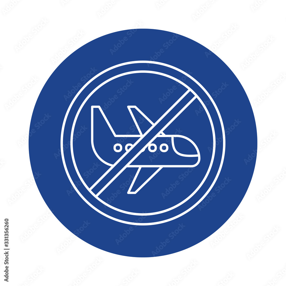 passenger air plane with prohibition sign, line block style icon passenger air plane with prohibition sign, line block style icon
