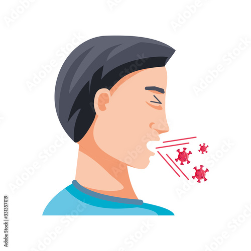 man with cough on white background