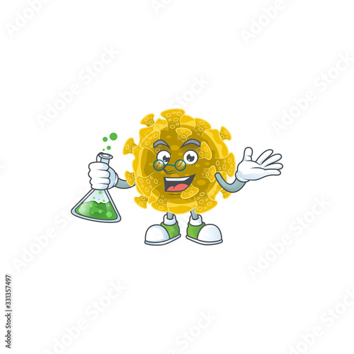 Infectious coronavirus brainy Professor Cartoon design grasp a glass tube