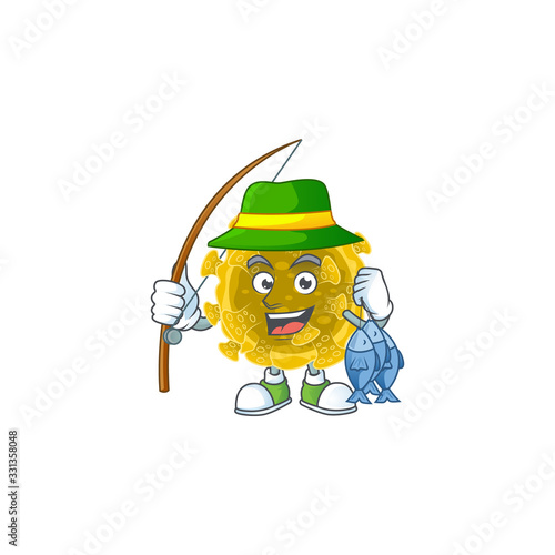 Cartoon character of funny Fishing infectious coronavirus