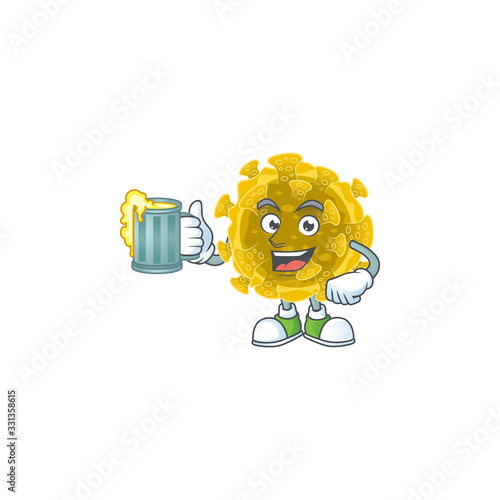 A cartoon concept of infectious coronavirus with a glass of beer