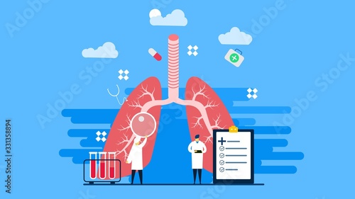 Flat tiny lungs healthcare persons concept. Abstract respiratory system examination and treatment.vector illustration