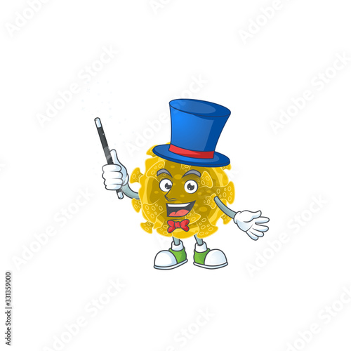Charming infectious coronavirus cartoon design performance as a Magician style