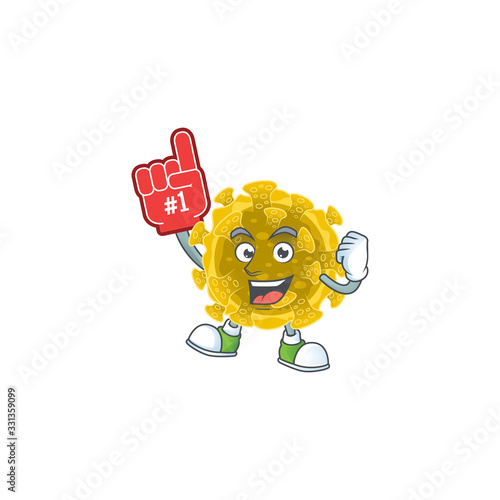 Infectious coronavirus presented in cartoon character design with Foam finger