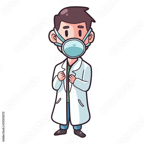 Cartoon male doctor using a mask