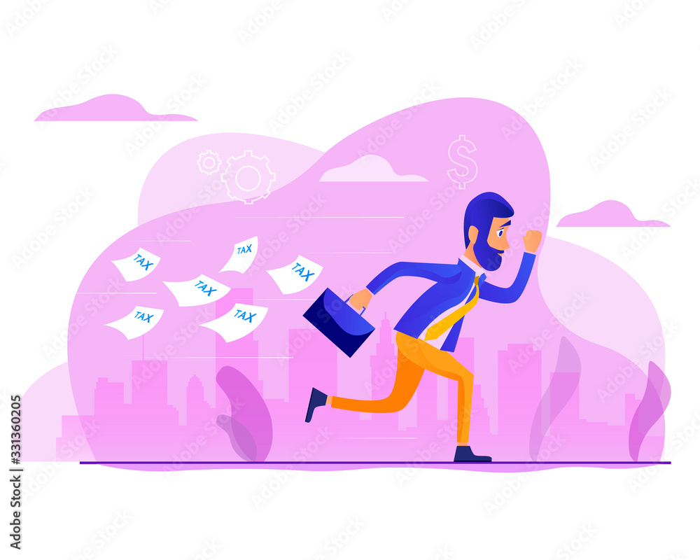 Business jumping from spring through taxes. Concept of lower tax. Design element for banner, poster, web. Concept business vector illustration. Flat cartoon design