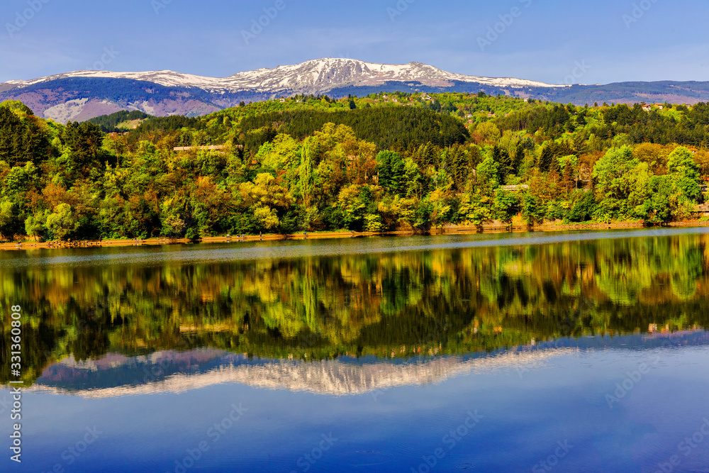 Pancharevo dam and Vitosha mountains, Bulgaria