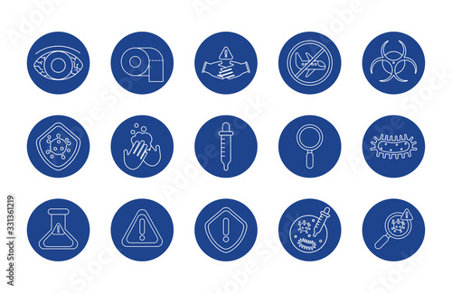 set of icons corona virus, line block style icon