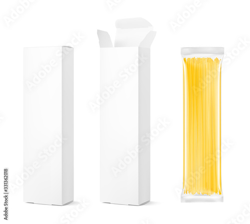 Transparent package with spaghetti pasta isolated on white background. Vector illustration. Can be use for template your design, promo, adv. EPS10.	