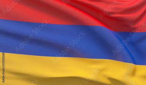 Waving national flag of Armenia. Waved highly detailed close-up 3D render.