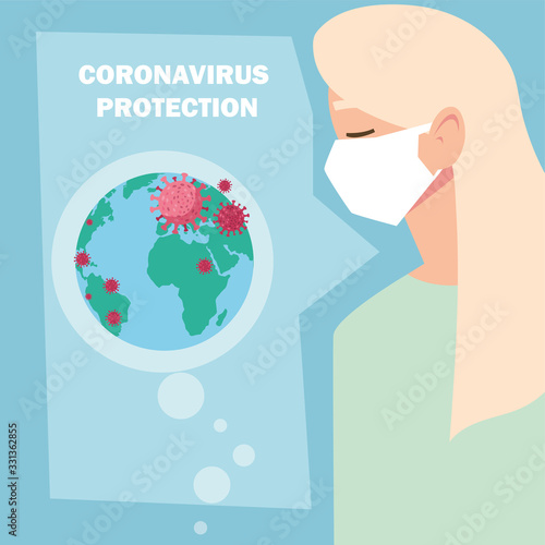 woman with surgical mask, protection against coronavirus in public place