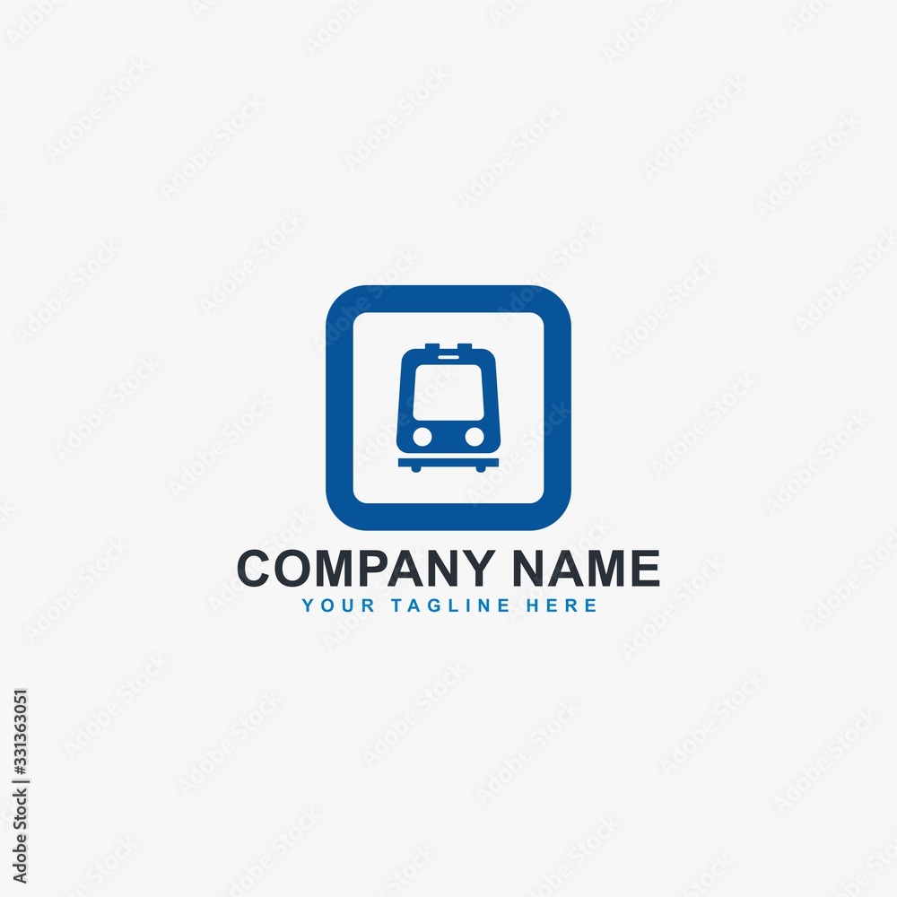 Fototapeta premium Train logo design vector. Railway illustration symbol. Railroad abstract sign. Blue transportation vector icon.
