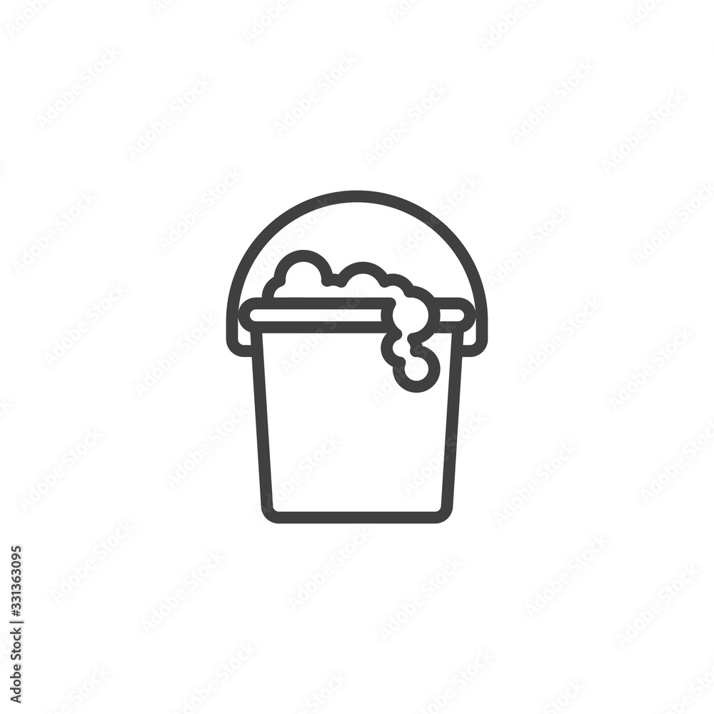 Mop bucket with foam soap line icon. linear style sign for mobile