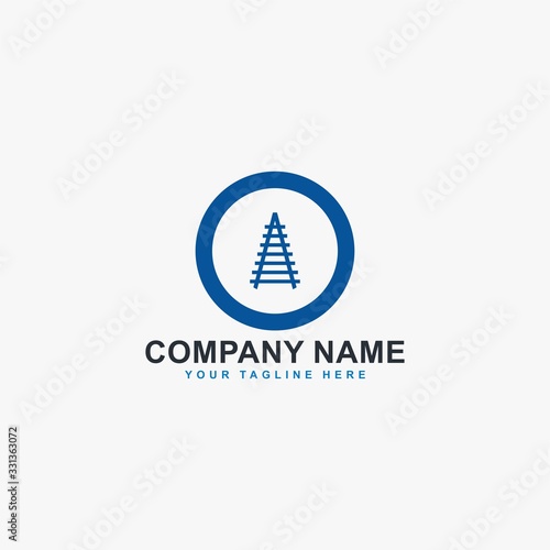 Train logo design vector. Railway illustration symbol. Railroad abstract sign. Blue transportation vector icon.