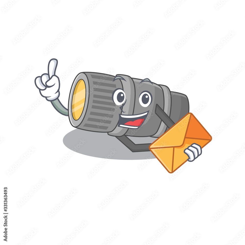 Naklejka premium Cute face underwater flashlight mascot design with envelope