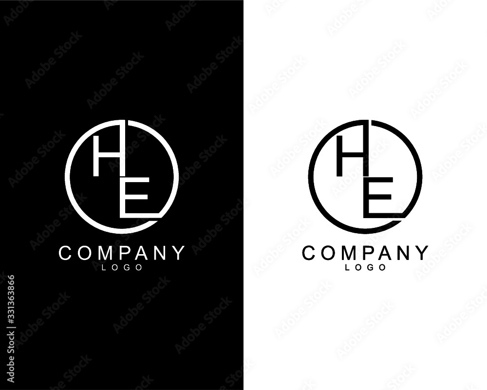 HE, EH company logo letters design concept in black and white colors HE, EH company logo letters design concept in black and white colors
