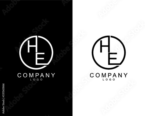 HE, EH company logo letters design concept in black and white colors
