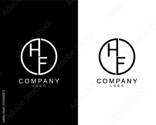HF, FH company logo letters design concept in black and white colors