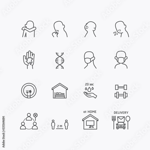 corona covid virus icons flat line design vector