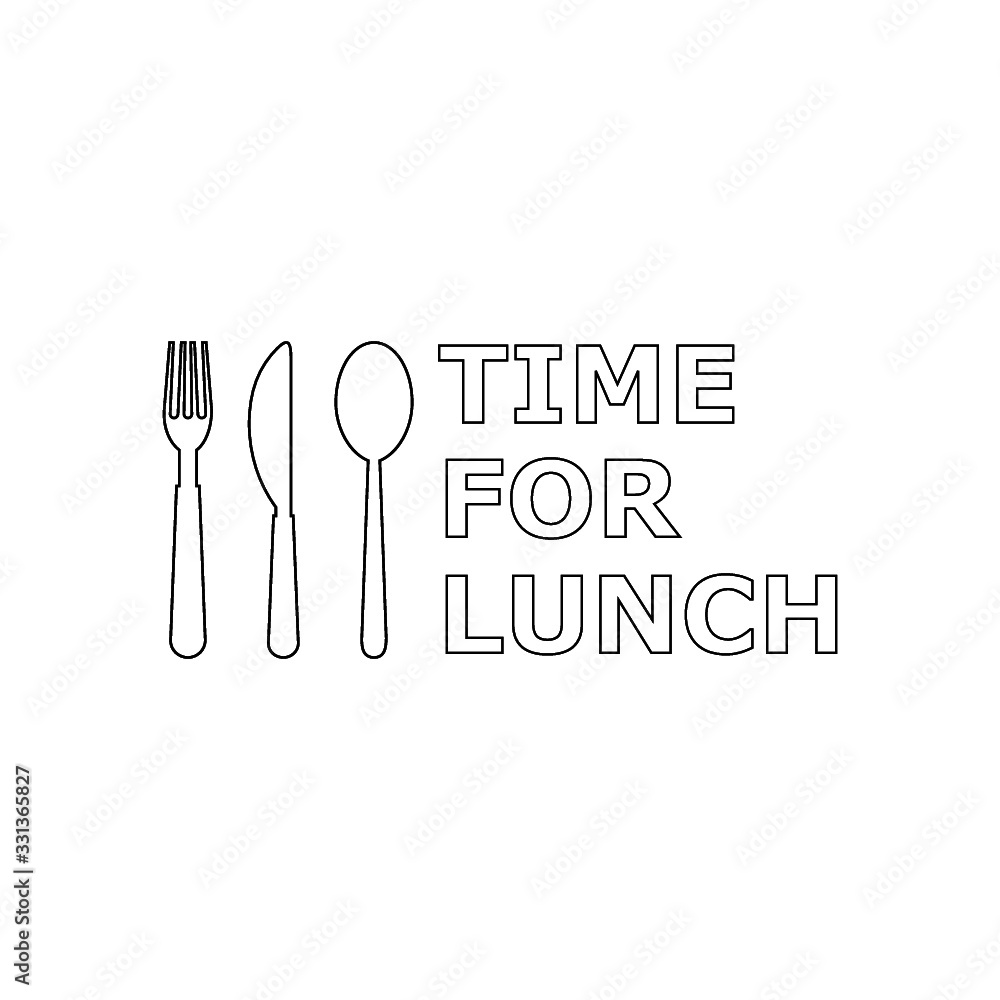 Time for lunch text with spoon, fork and knife on white background Time for lunch text with spoon, fork and knife on white background